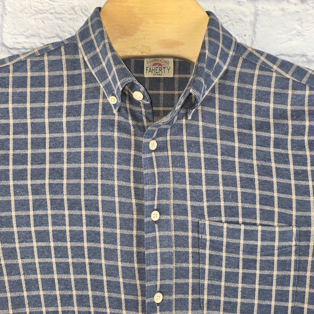 Faherty Brand Men Blue Coastline Knit Twilight Check Button Down Shirt Medium